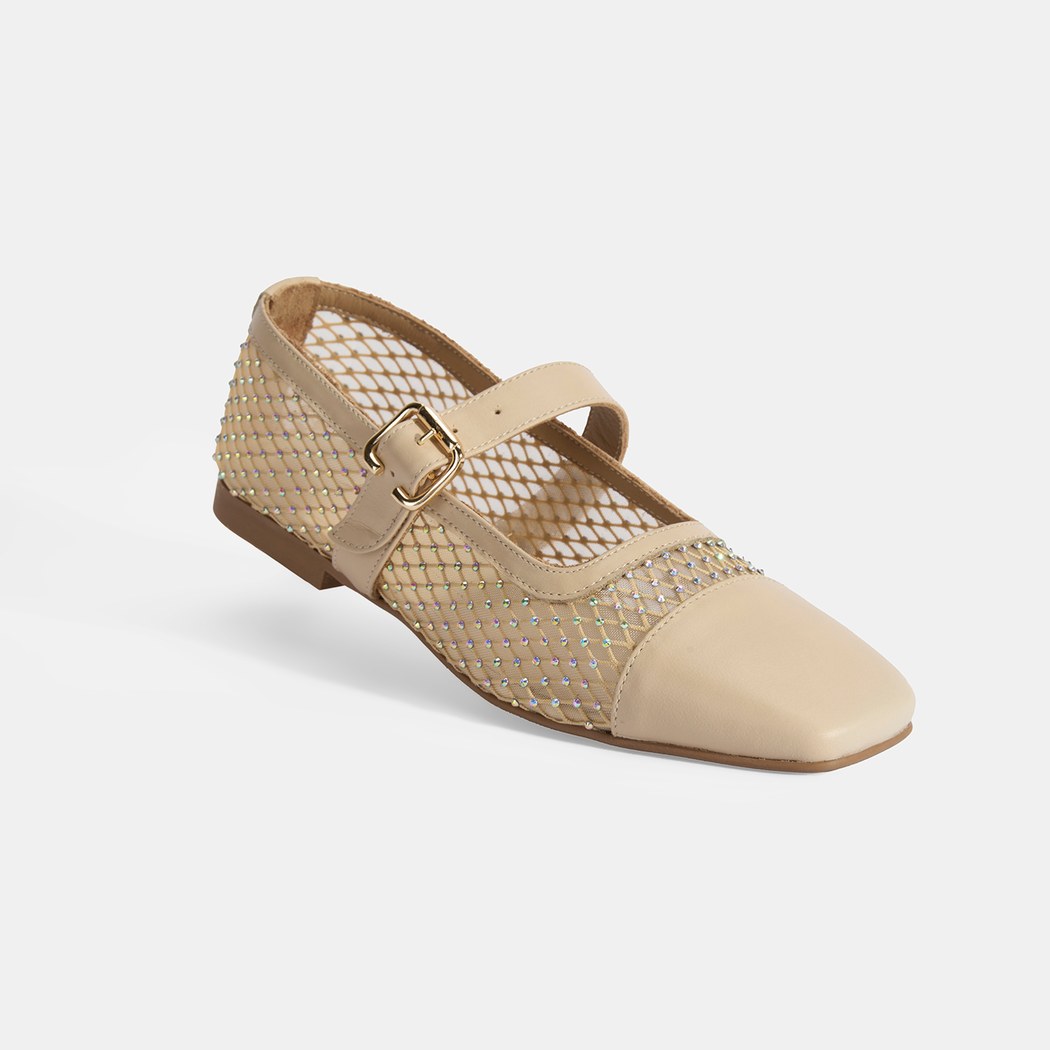 Kadın Ten Toka Aksesuarlı File Babet