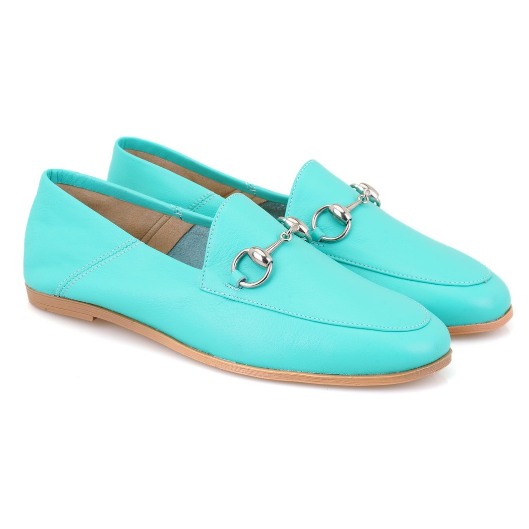 Kadın Turkuaz Deri Loafer