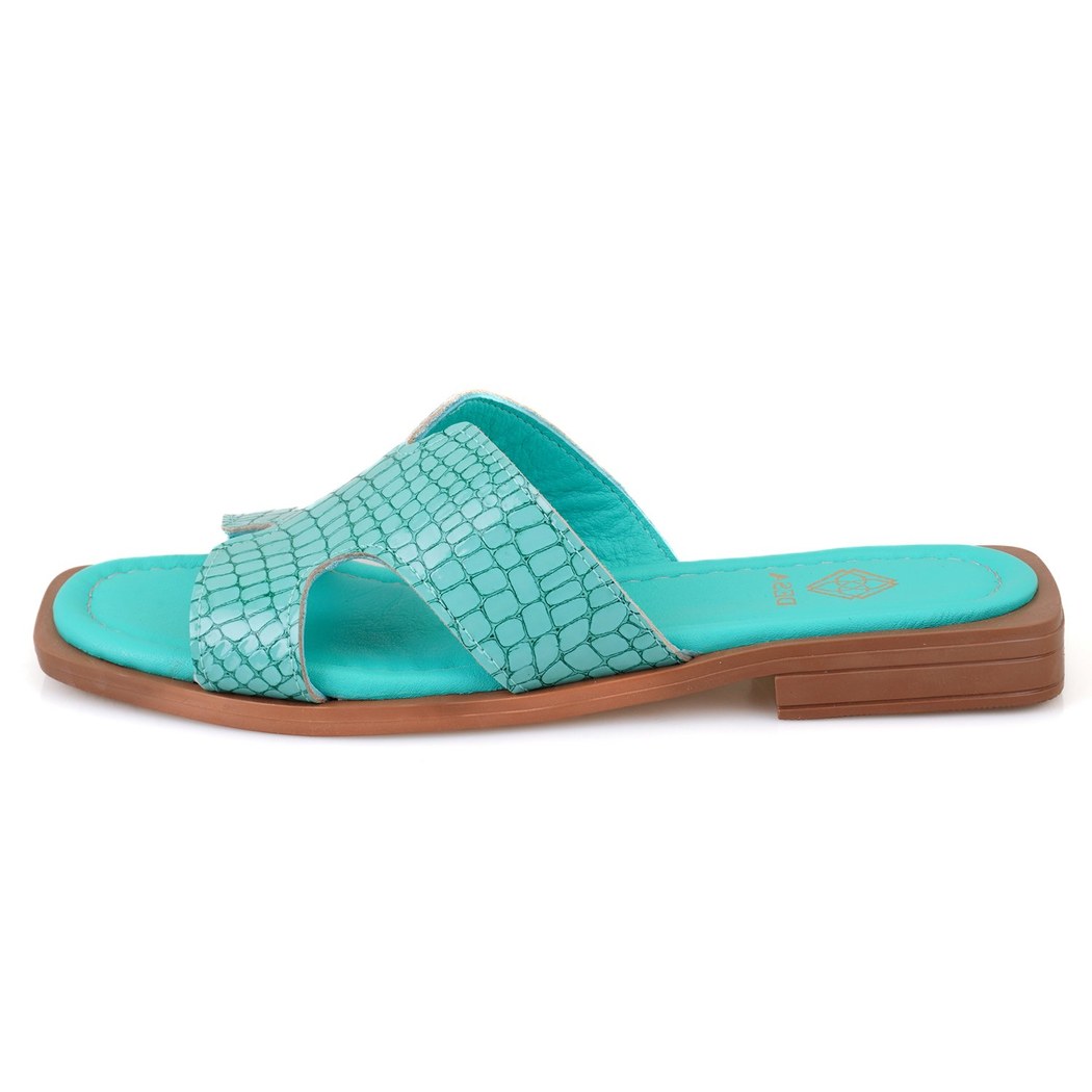Kadın Turkuaz Deri Terlik