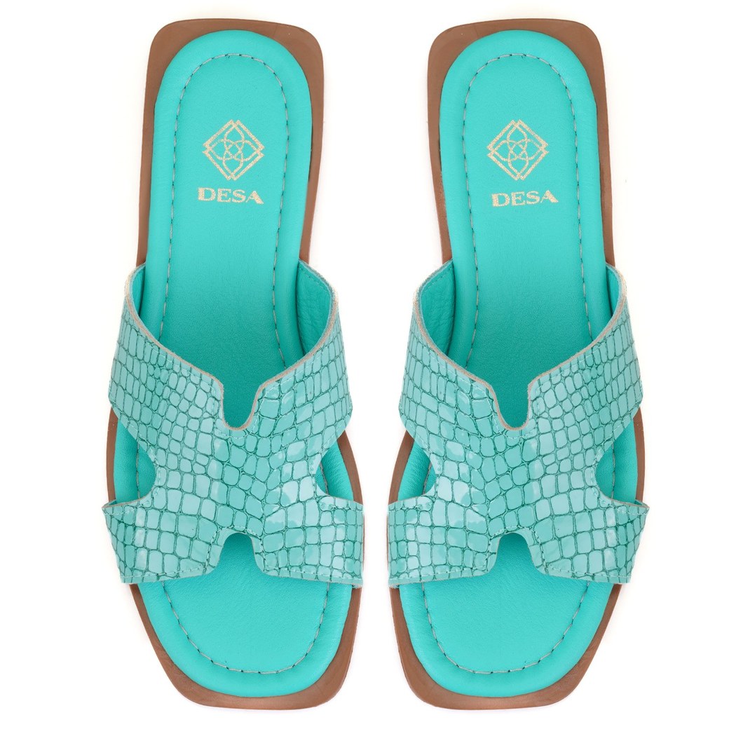 Kadın Turkuaz Deri Terlik