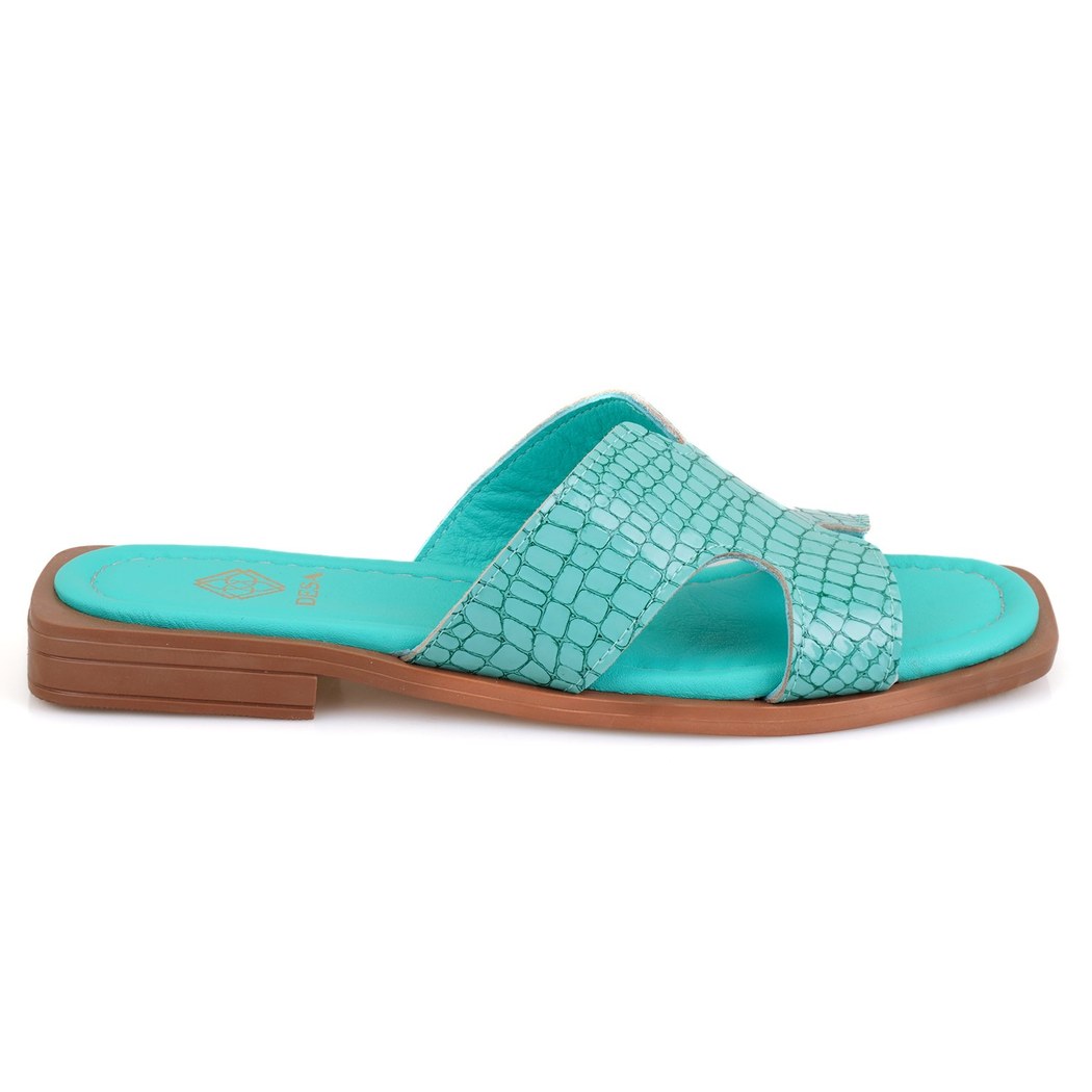 Kadın Turkuaz Deri Terlik