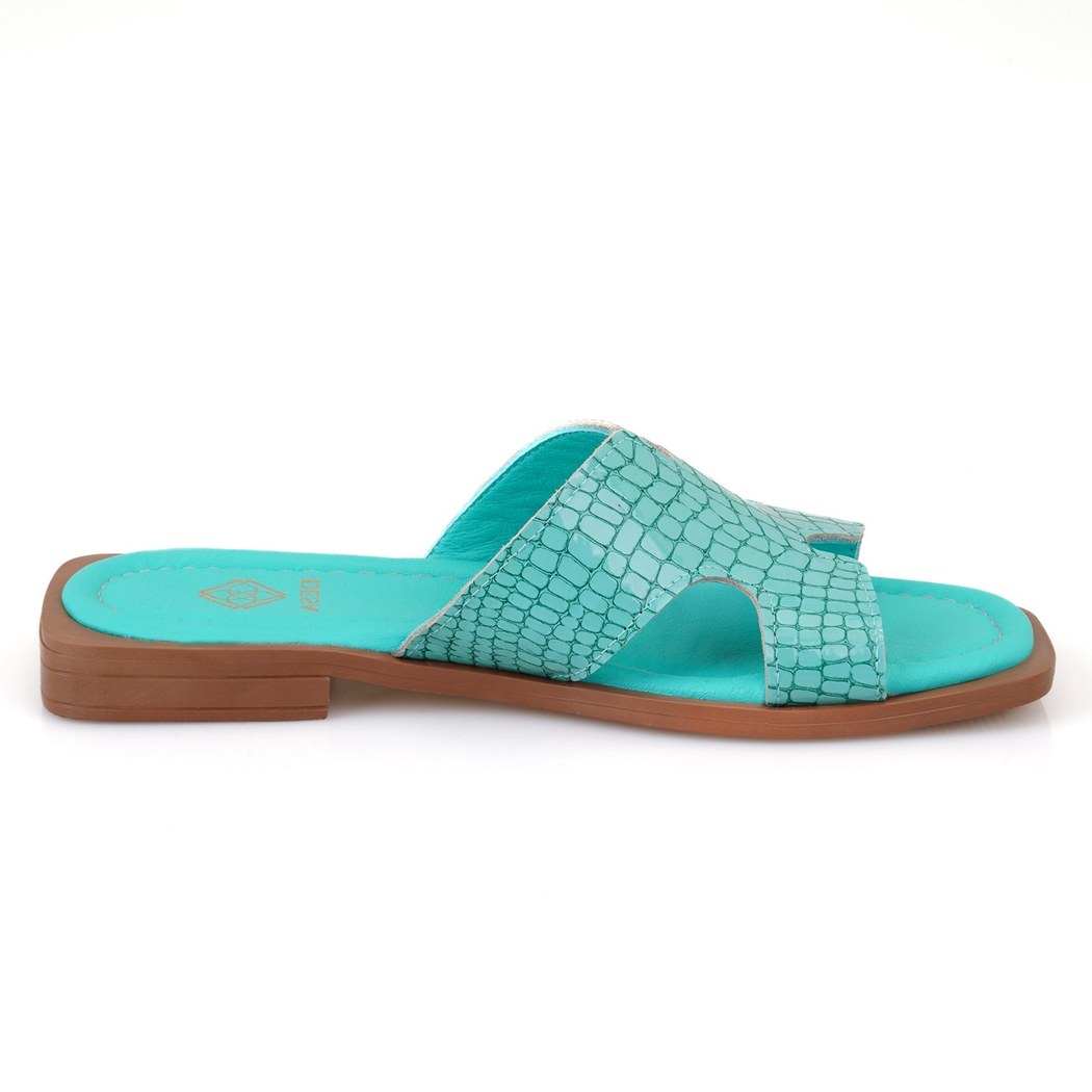 Kadın Turkuaz Deri Terlik