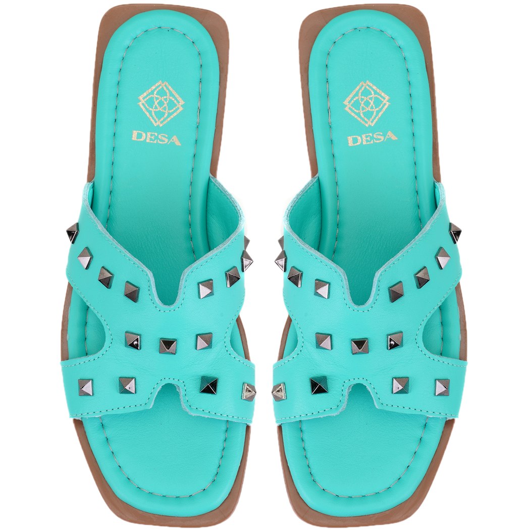 Kadın Turkuaz Deri Terlik