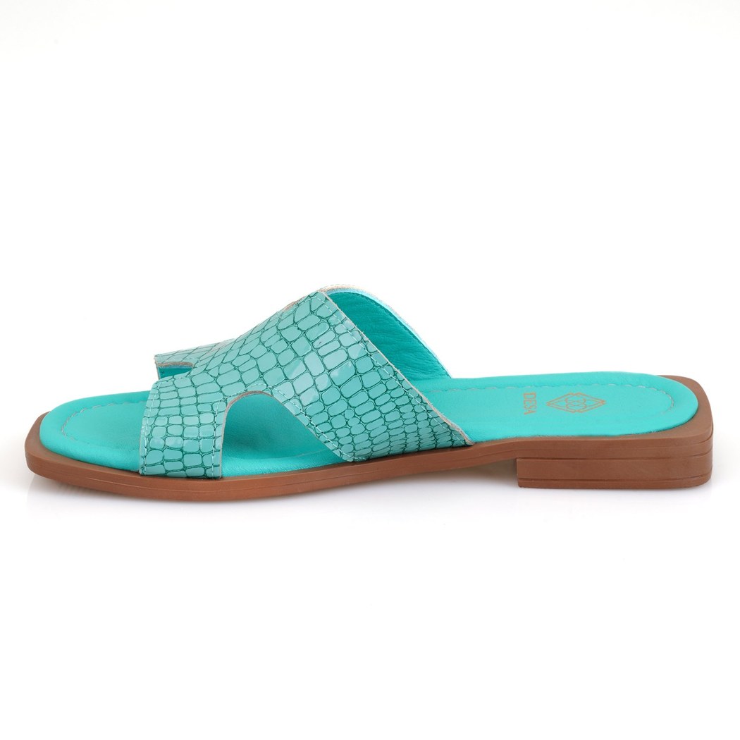 Kadın Turkuaz Deri Terlik