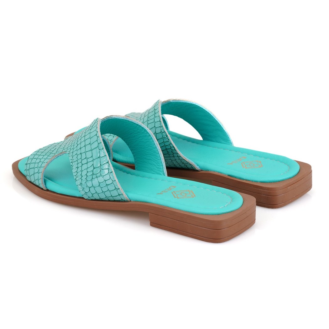 Kadın Turkuaz Deri Terlik