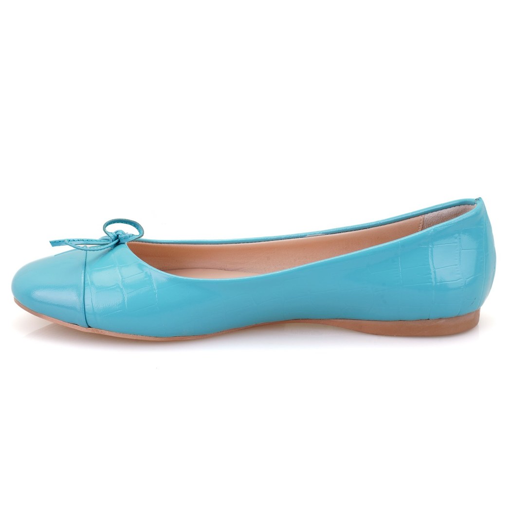 Kadın Turkuaz Kroko Baskılı Deri Babet
