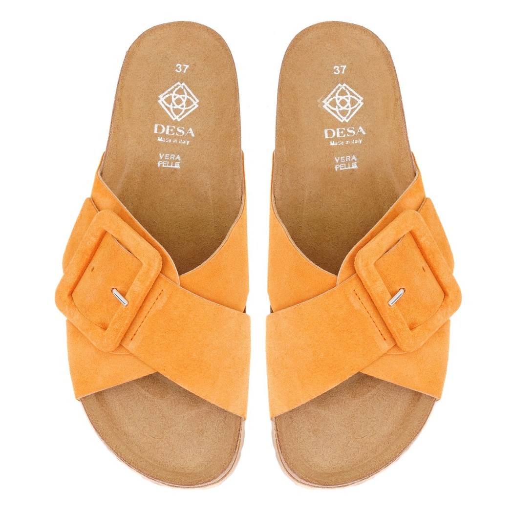 Kadın Turuncu Ayarlanabilir Süet Deri Terlik