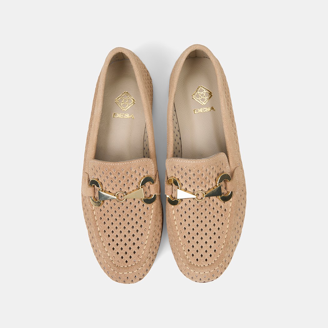Kadın Vizon Metal Aksesuarlı Perforeli Süet Loafer