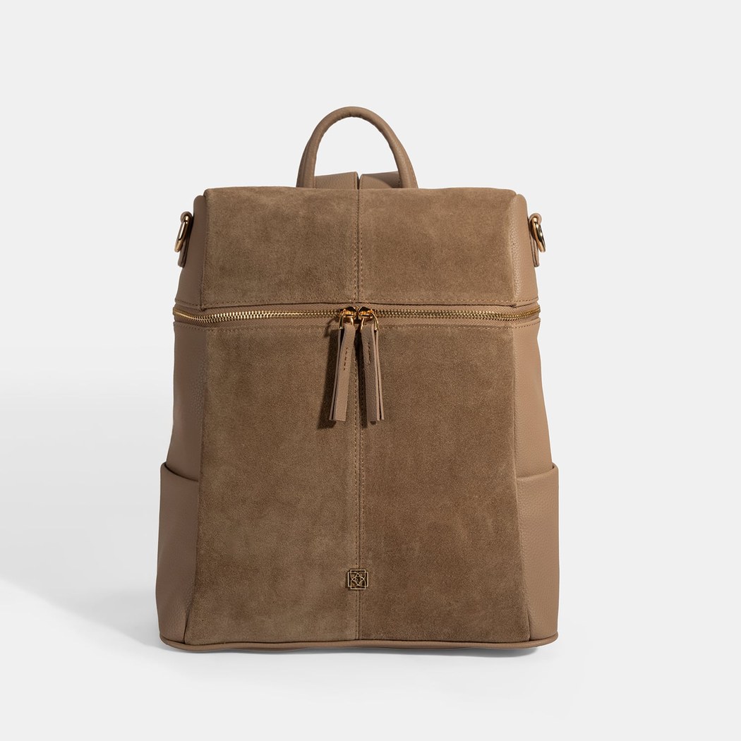 Kadın Vizon Süet Detaylı Fermuarlı Sırt Çantası