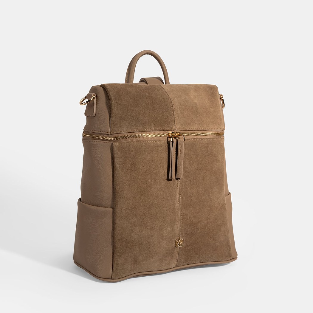 Kadın Vizon Süet Detaylı Fermuarlı Sırt Çantası