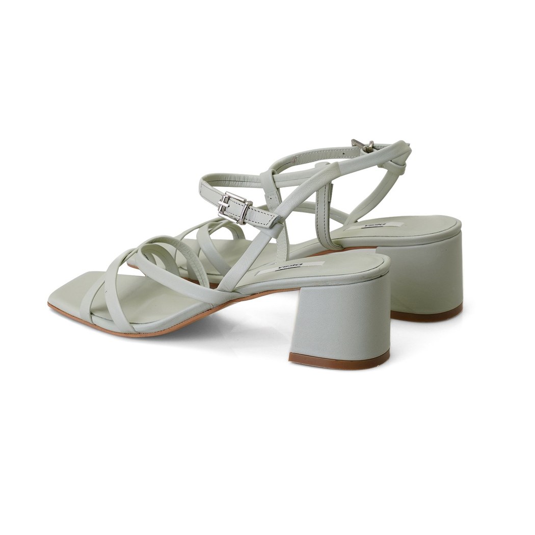 Kadın Yeşil Ayarlanabilir Tokalı Topuklu Deri Sandalet