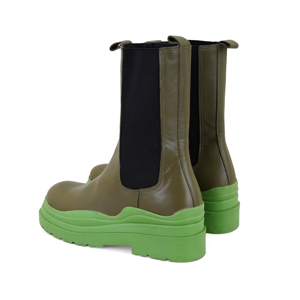 Kadın Yeşil Deri Chelsea Bot