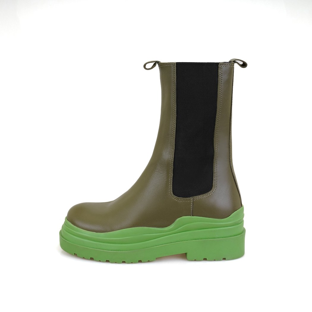 Kadın Yeşil Deri Chelsea Bot