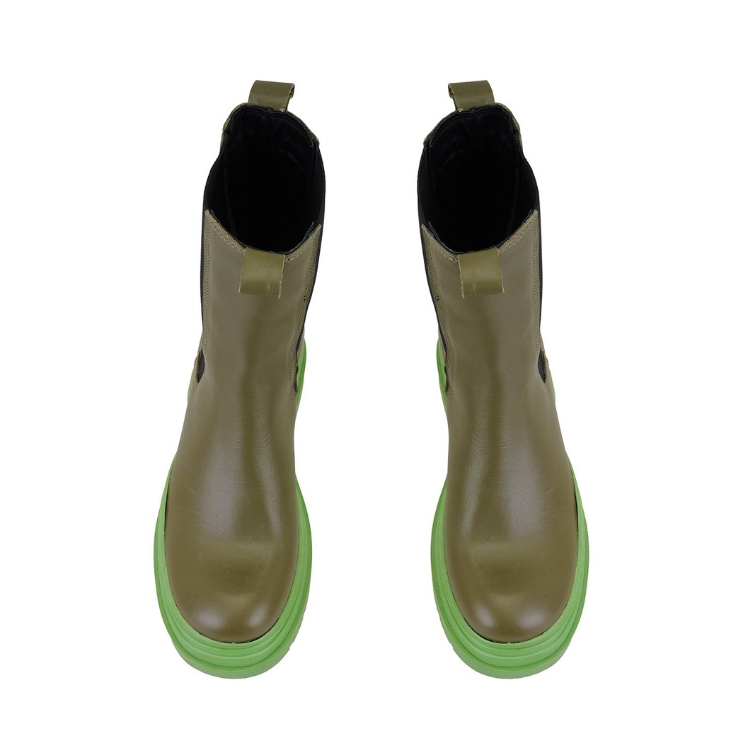 Kadın Yeşil Deri Chelsea Bot