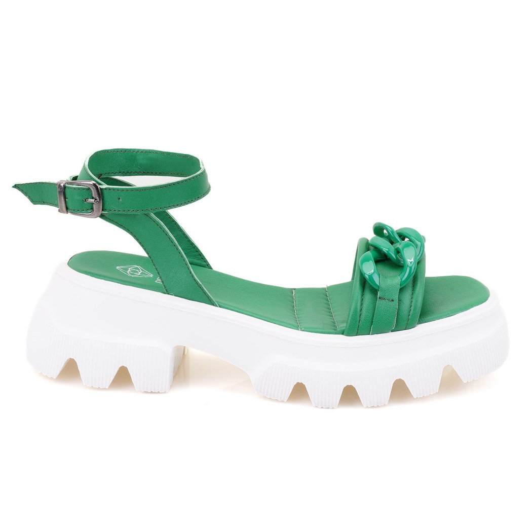 Kadın Yeşil Deri Sandalet
