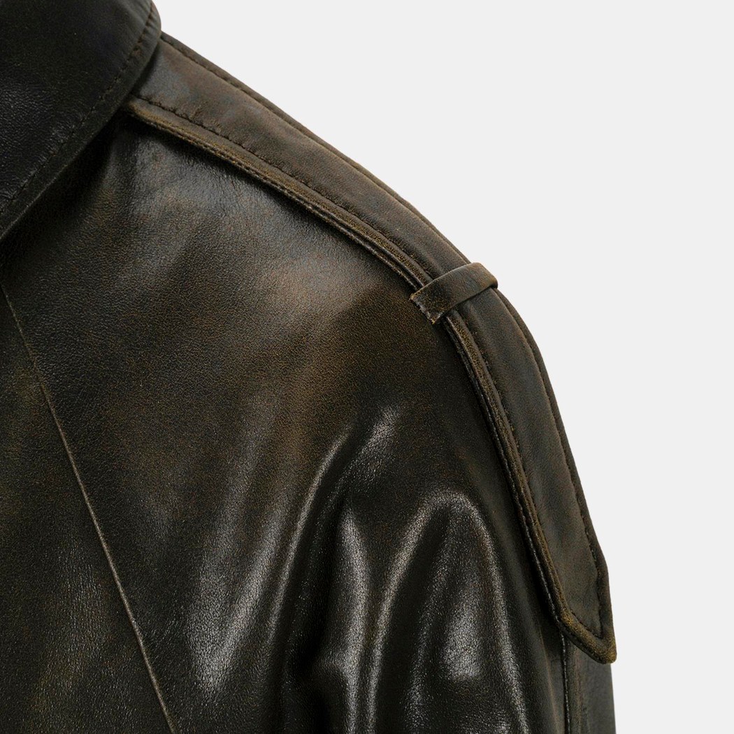 Kadın Yeşil Gömlek Yakalı Deri Bomber Ceket