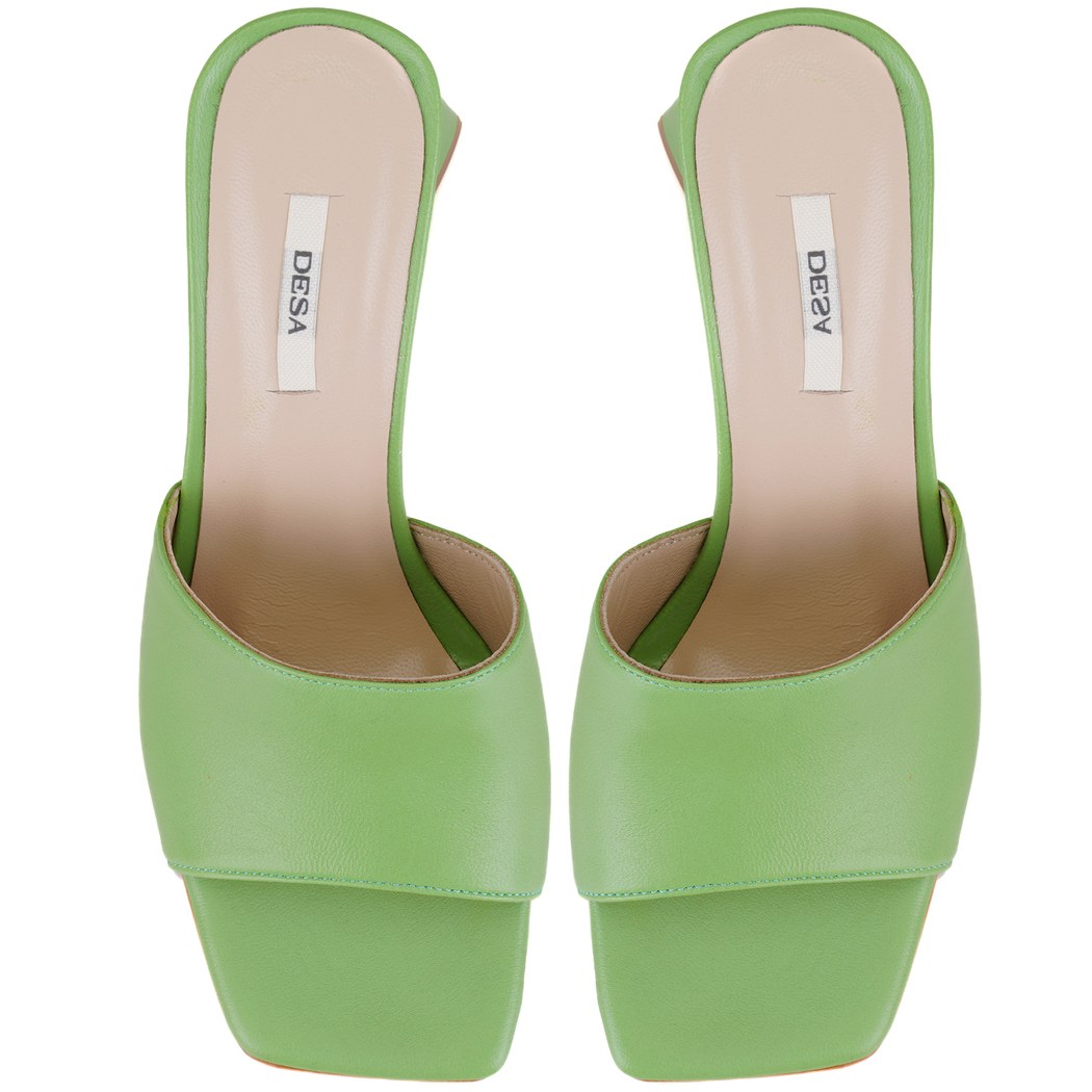 Kadın Yeşil Kalın Topuklu Deri Terlik
