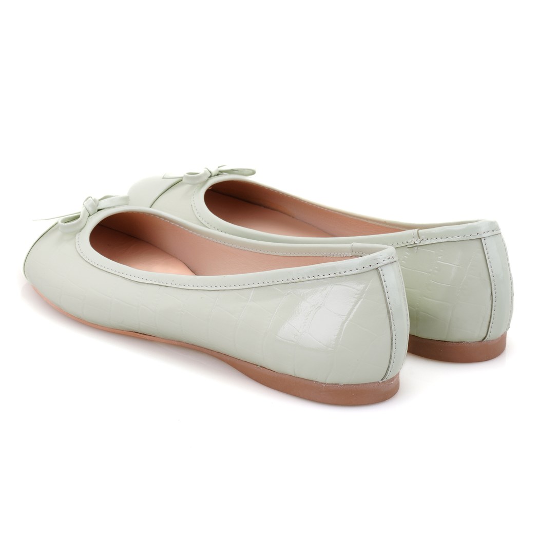 Kadın Yeşil Kroko Baskılı Deri Babet