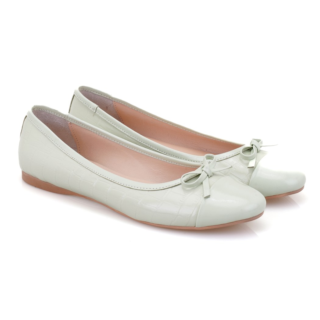 Kadın Yeşil Kroko Baskılı Deri Babet