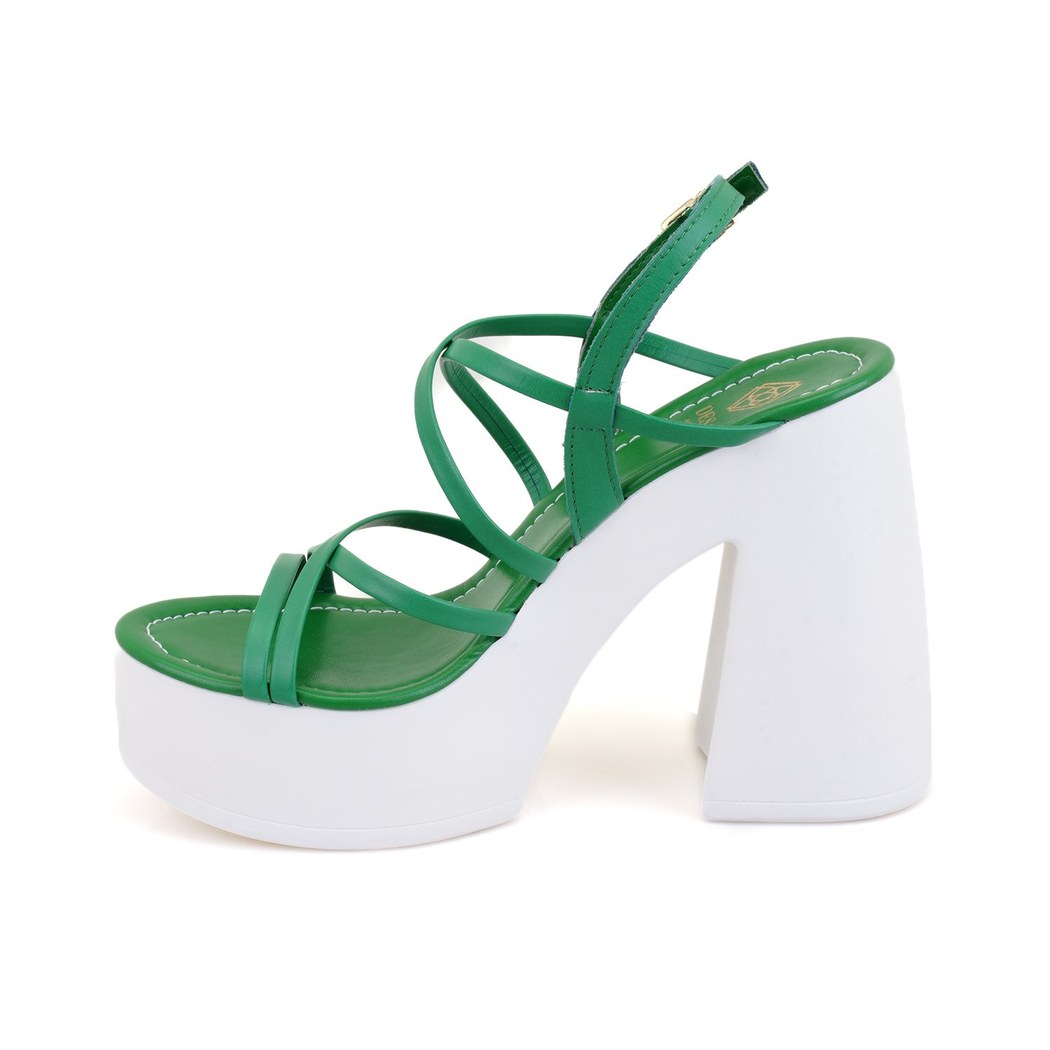 Kadın Yeşil Platform Topuklu Deri Sandalet