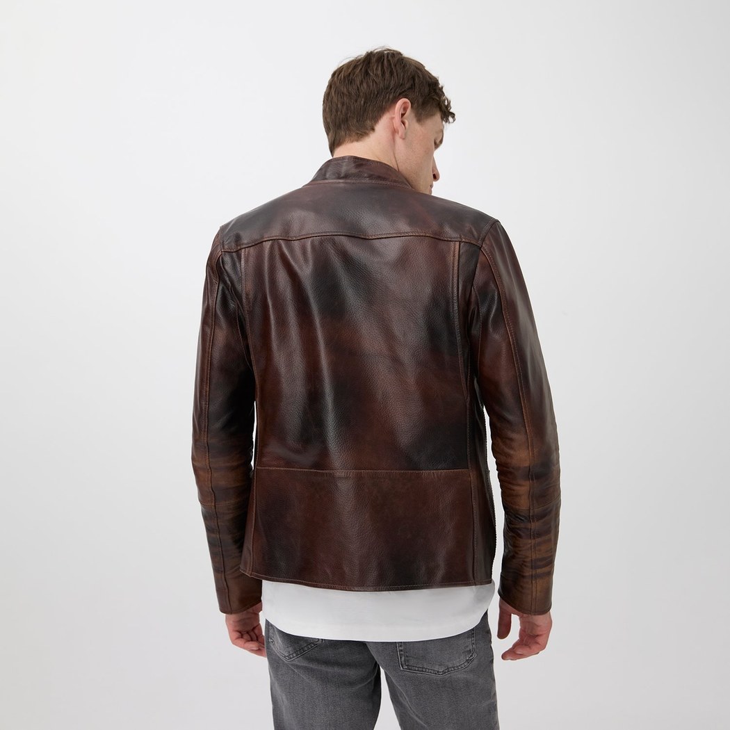 Kahve Erkek Vintage Deri Biker Ceket