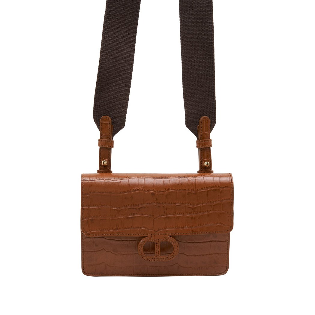 Kahve Fels Kadın Kroko Baskılı Deri Omuz Askılı Çanta