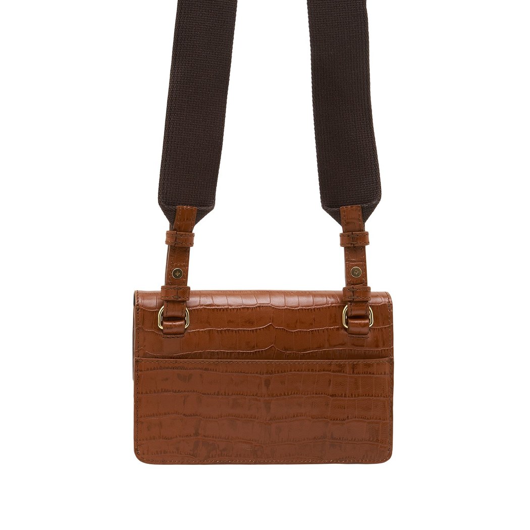 Kahve Fels Kadın Kroko Baskılı Deri Omuz Askılı Çanta