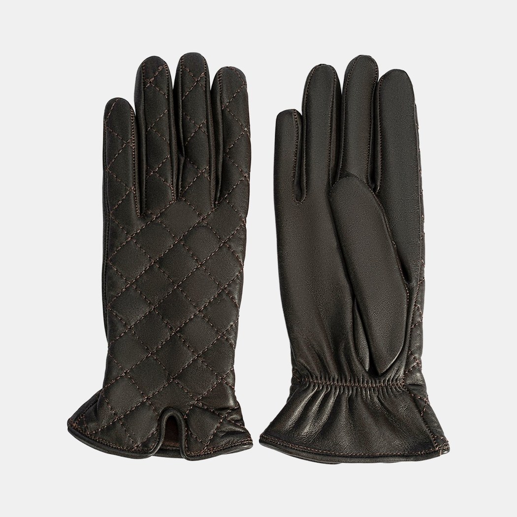 Kahve Kadın Kapitone Deri Eldiven