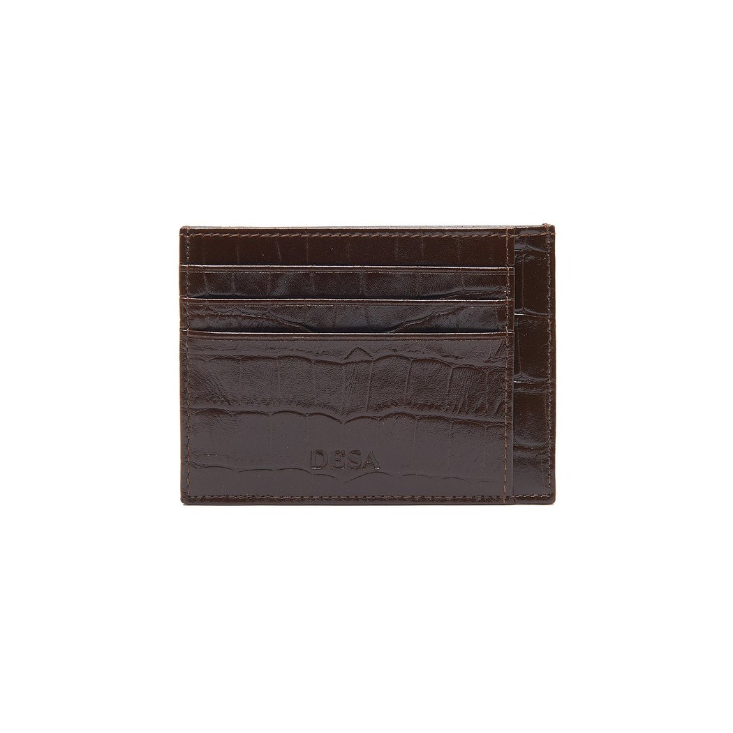 Kahve Kroko Baskılı Deri Kartlık