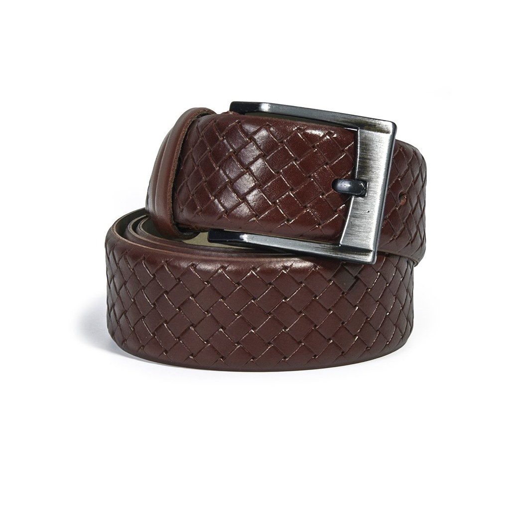 Kahve Örgü Desenli Erkek Deri Kemer