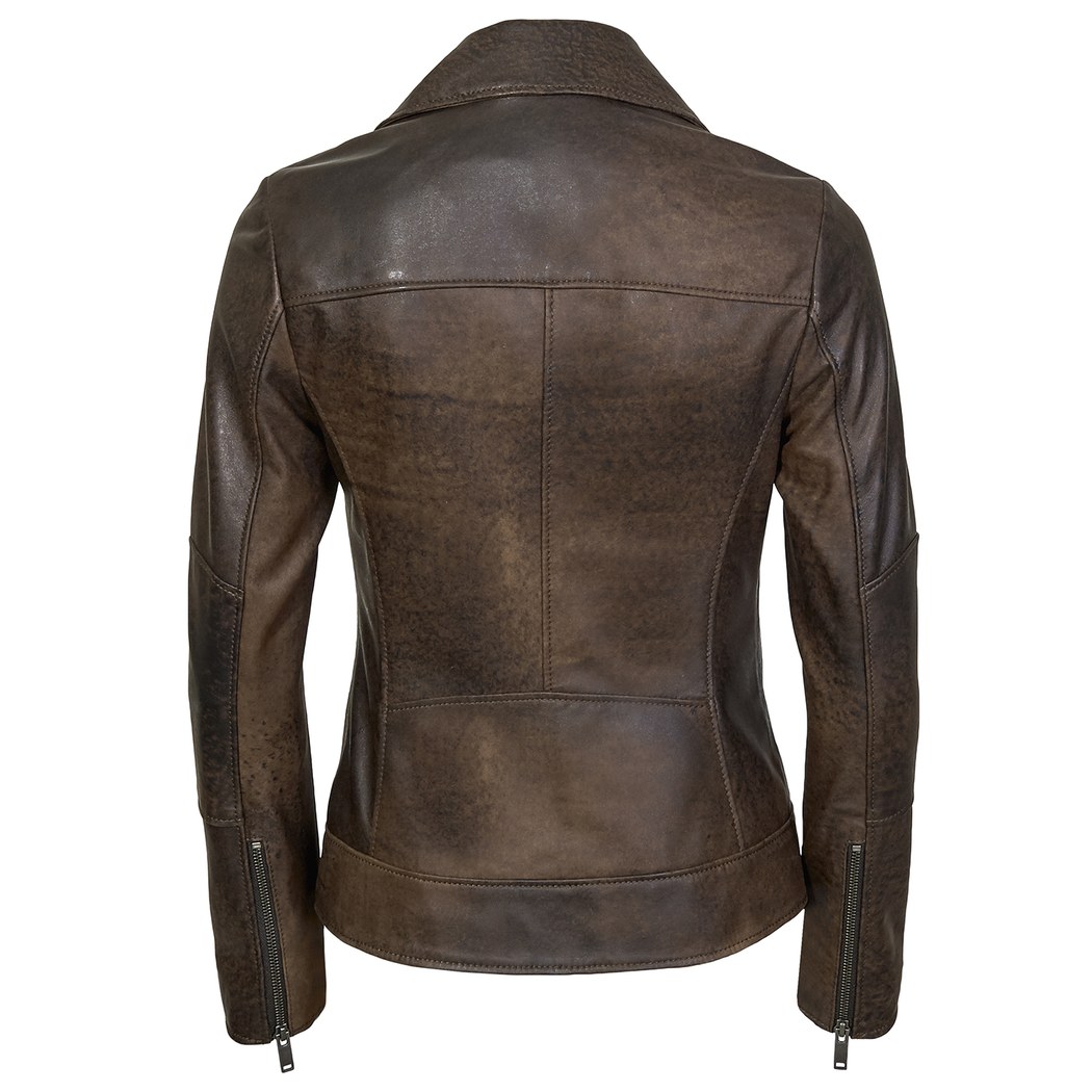 Kahve Tazia Kadın Deri Biker Ceket