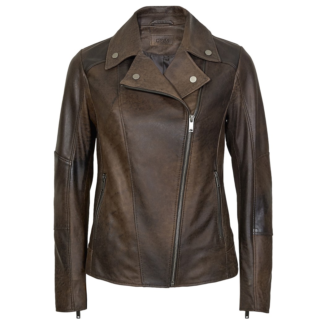 Kahve Tazia Kadın Deri Biker Ceket