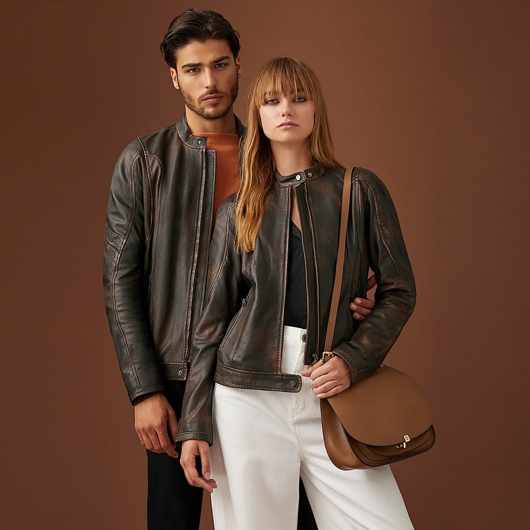 Kahve Tracy Kadın Deri Biker Mont