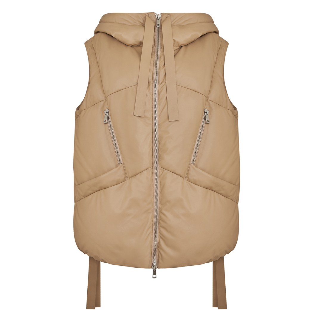 Karen Bej Kadın Puffer Deri Yelek