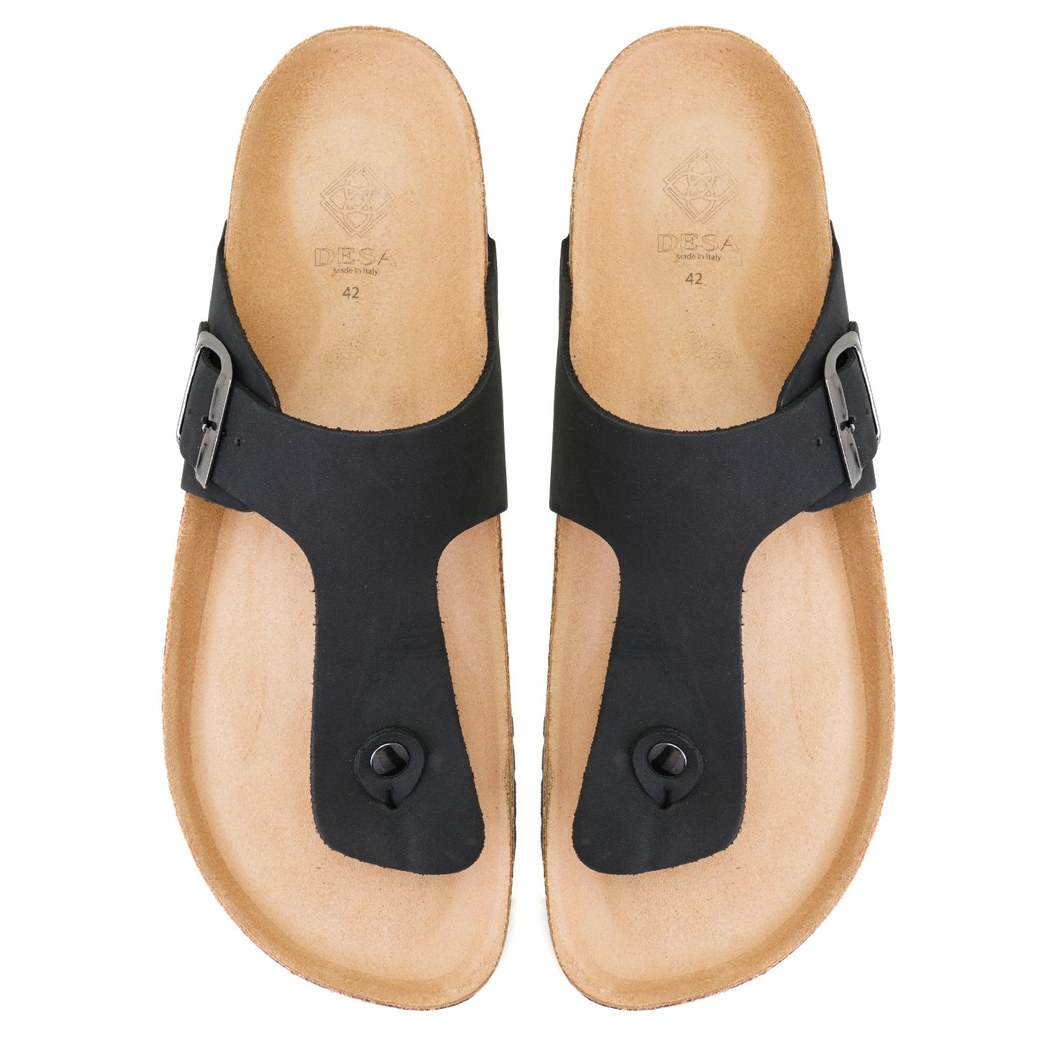 Karen Siyah Erkek Parmak Arası Nubuk Deri Terlik