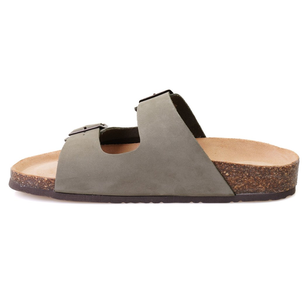 Karina Gri Erkek Ayarlanabilir Tokalı Nubuk Deri Terlik