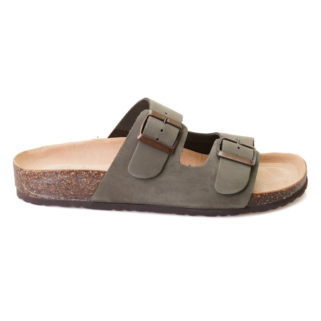 Karina Gri Erkek Ayarlanabilir Tokalı Nubuk Deri Terlik