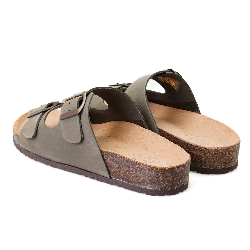 Karina Gri Erkek Ayarlanabilir Tokalı Nubuk Deri Terlik