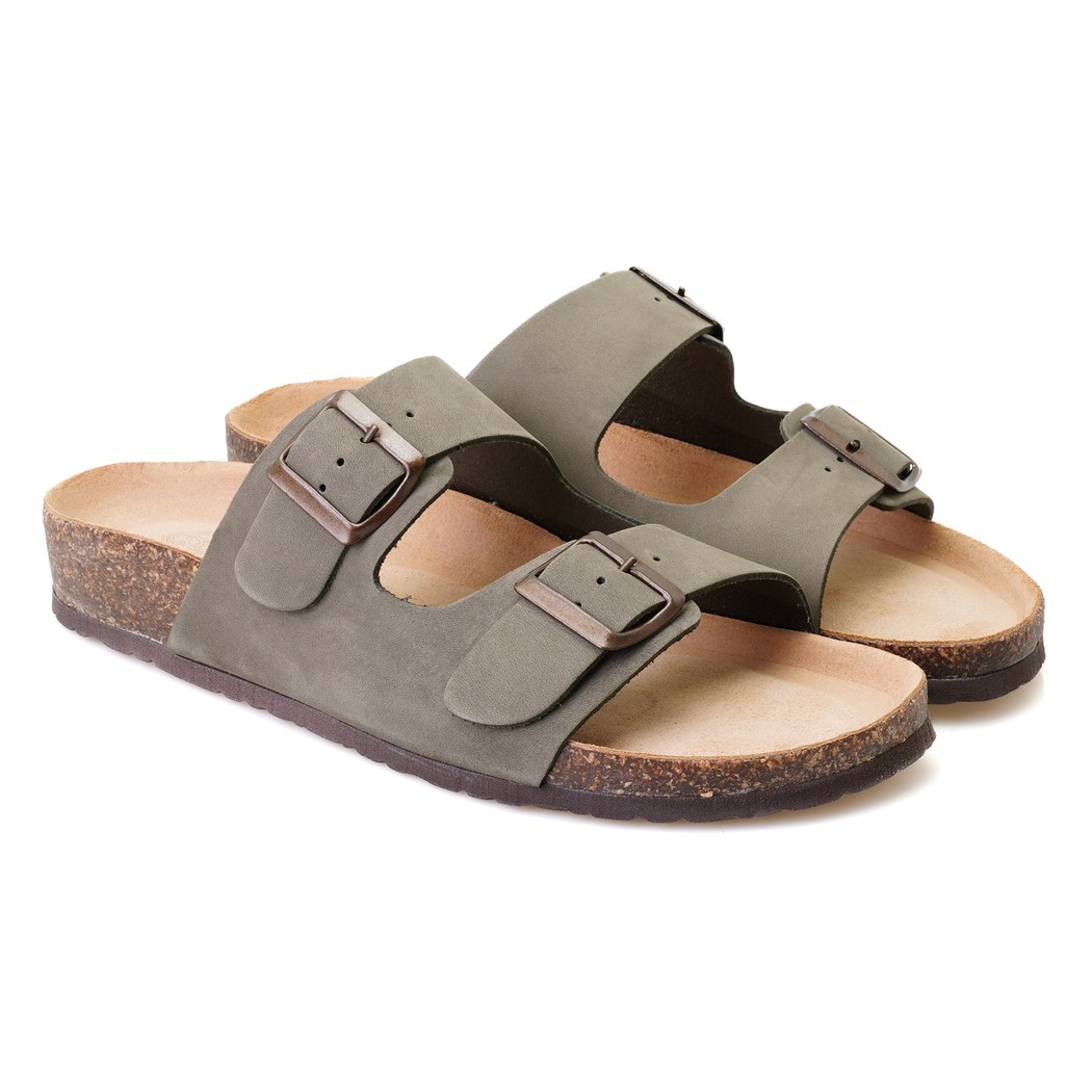 Karina Gri Erkek Ayarlanabilir Tokalı Nubuk Deri Terlik