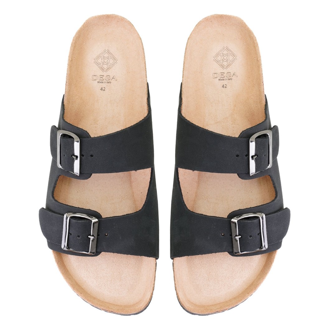 Karina Siyah Erkek Ayarlanabilir Tokalı Nubuk Deri Terlik