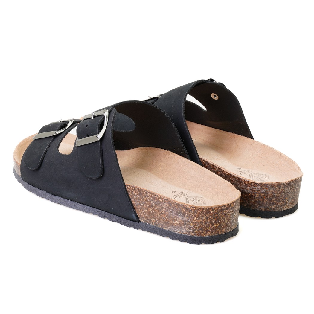 Karina Siyah Erkek Ayarlanabilir Tokalı Nubuk Deri Terlik