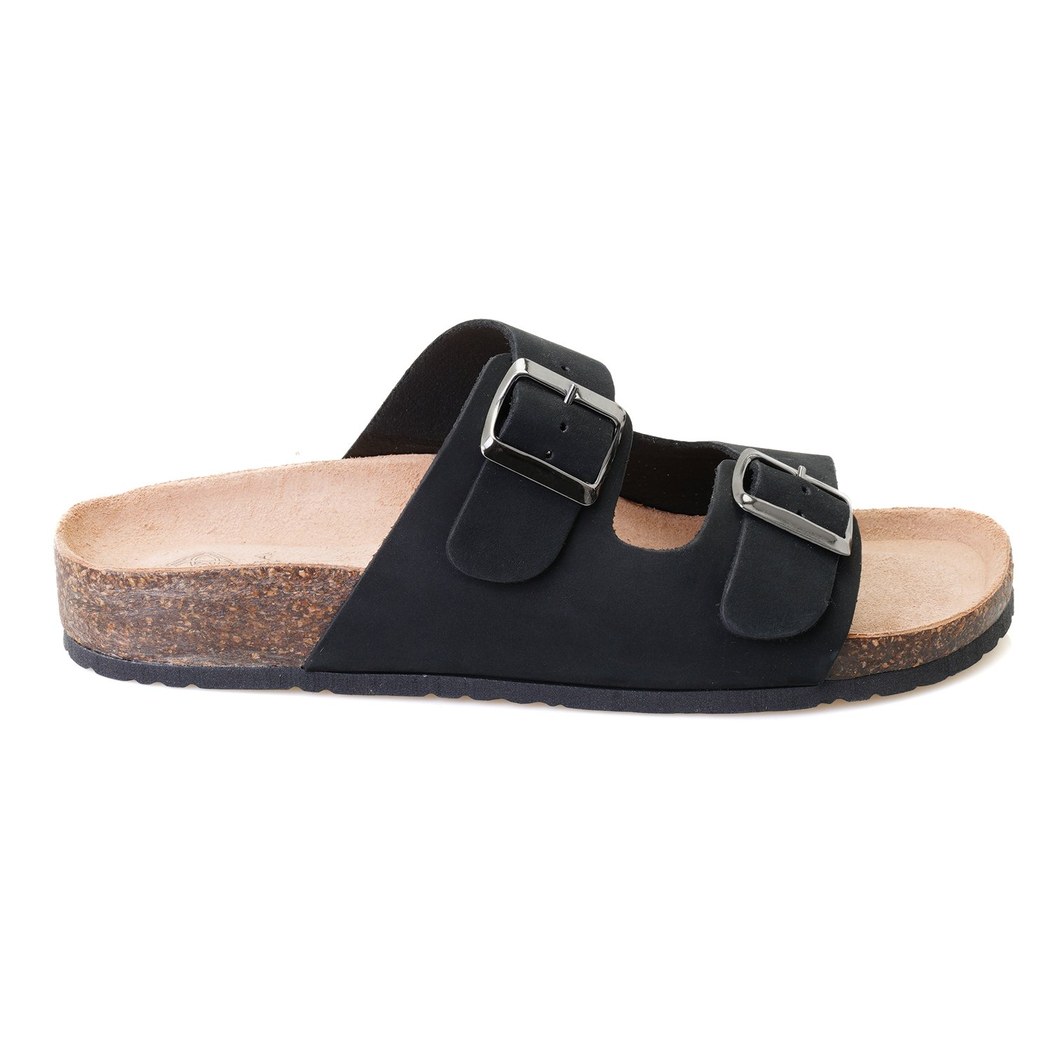 Karina Siyah Erkek Ayarlanabilir Tokalı Nubuk Deri Terlik