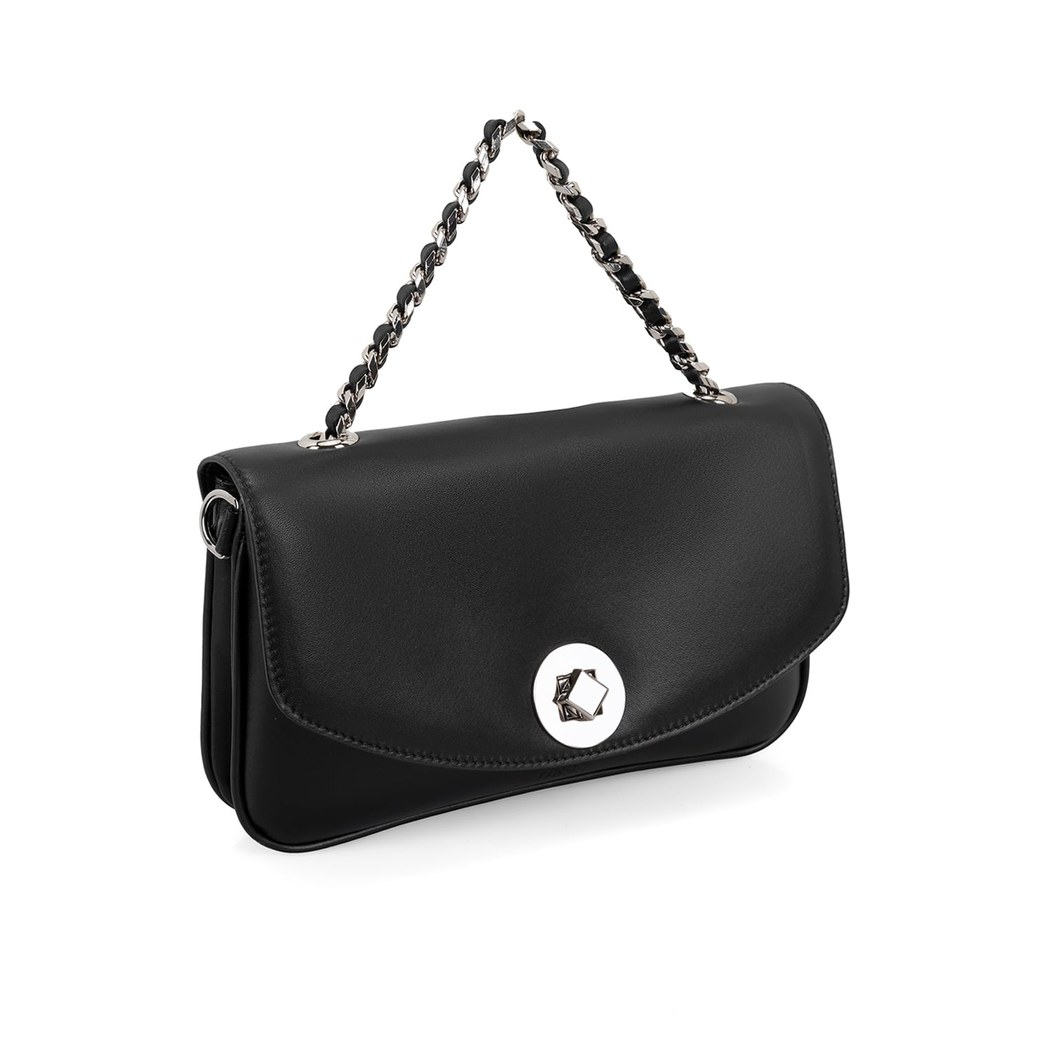 Karla Siyah Kadın Deri Omuz Çantası
