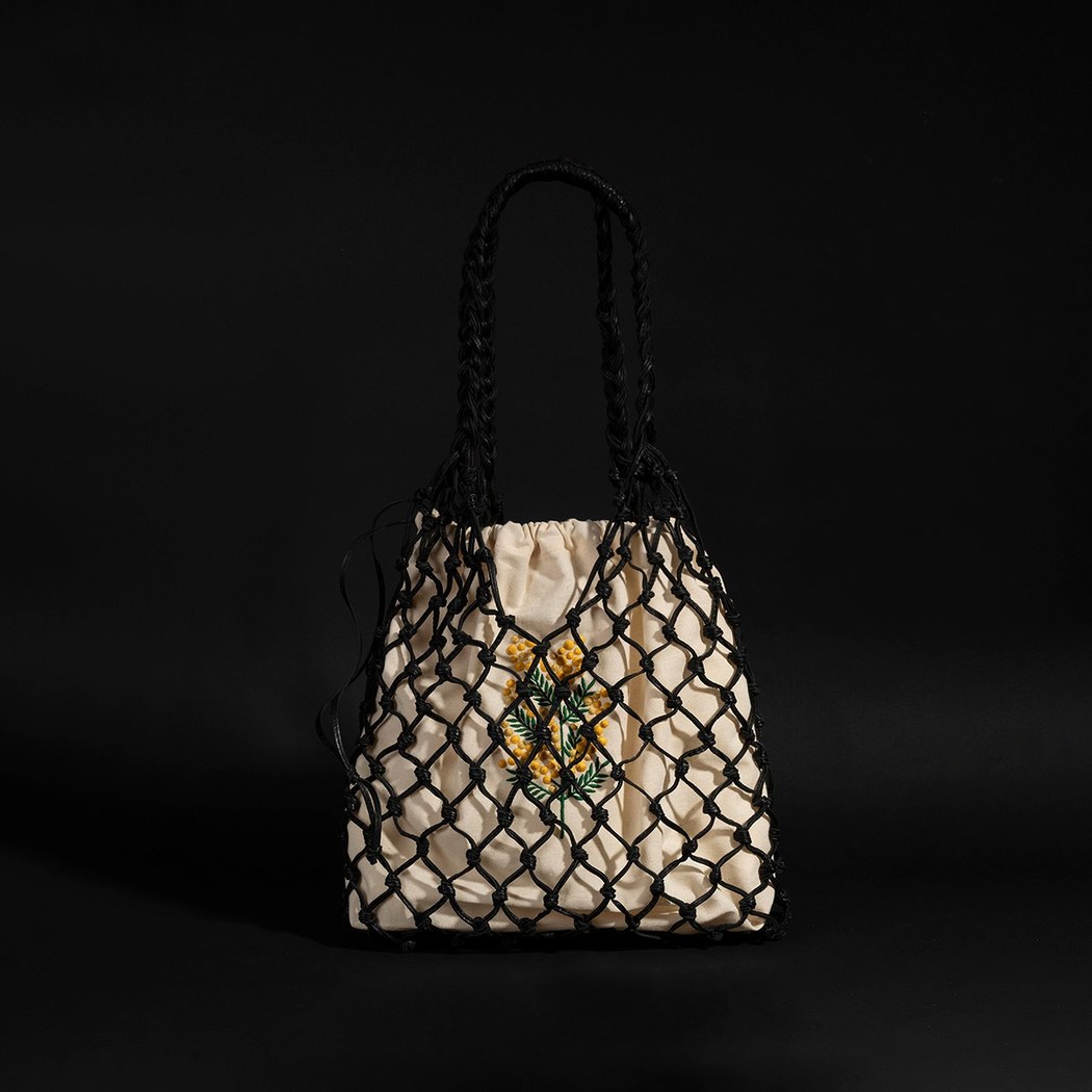 KEDV Mimozalı Deri Örgü Çanta