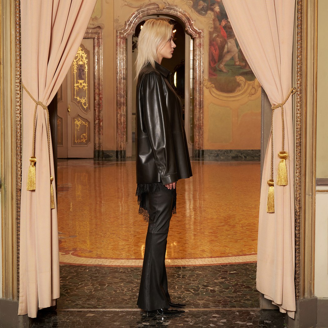 KeinxDesa Siyah Unisex Oversize Deri Gömlek