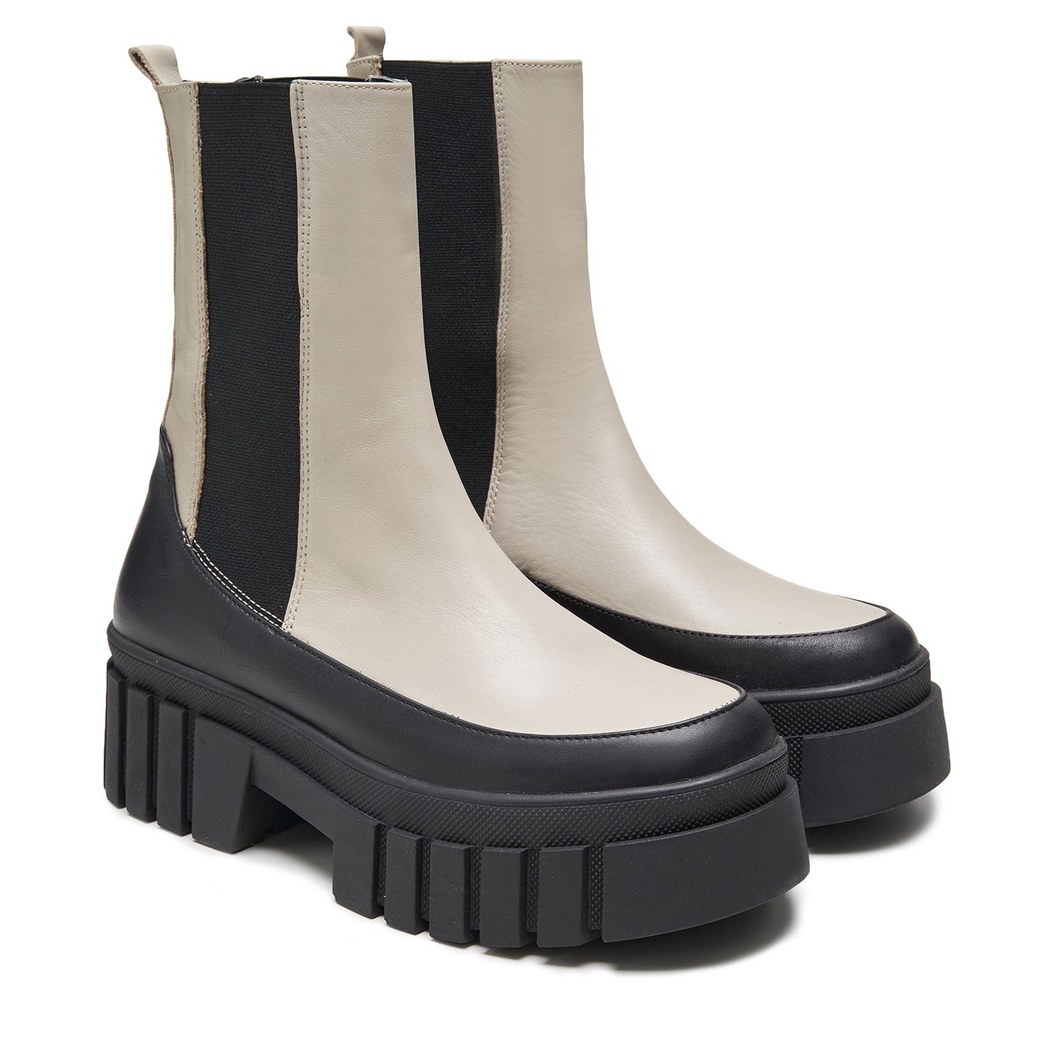 Keira Beyaz Kadın Yandan Lastikli Deri Chelsea Bot