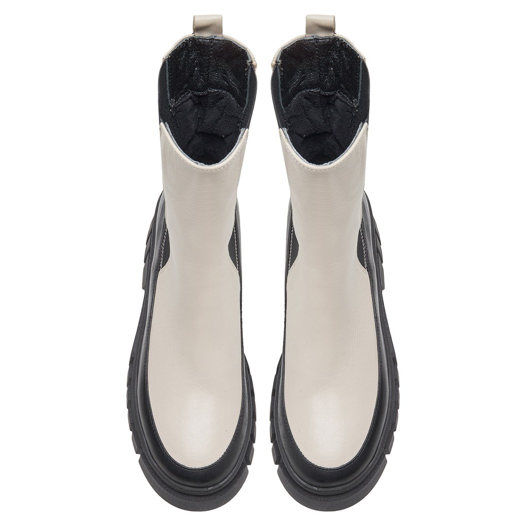 Keira Beyaz Kadın Yandan Lastikli Deri Chelsea Bot