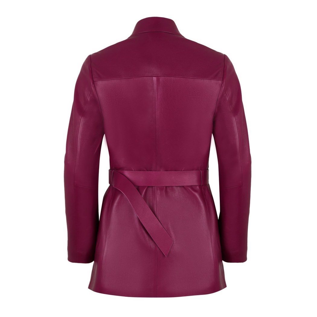 Kelly Bordo Kadın Deri Trençkot