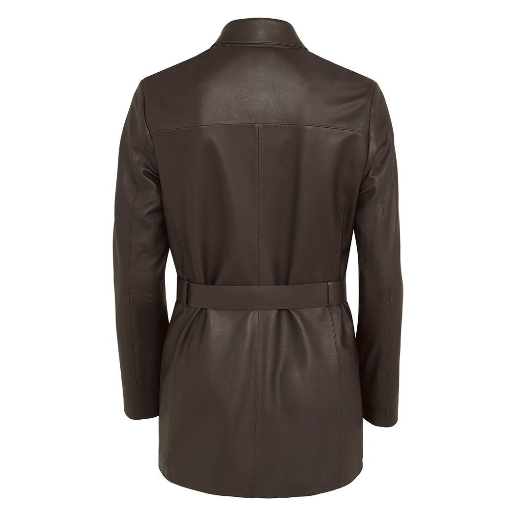 Kelly Kahve Kadın Deri Trençkot