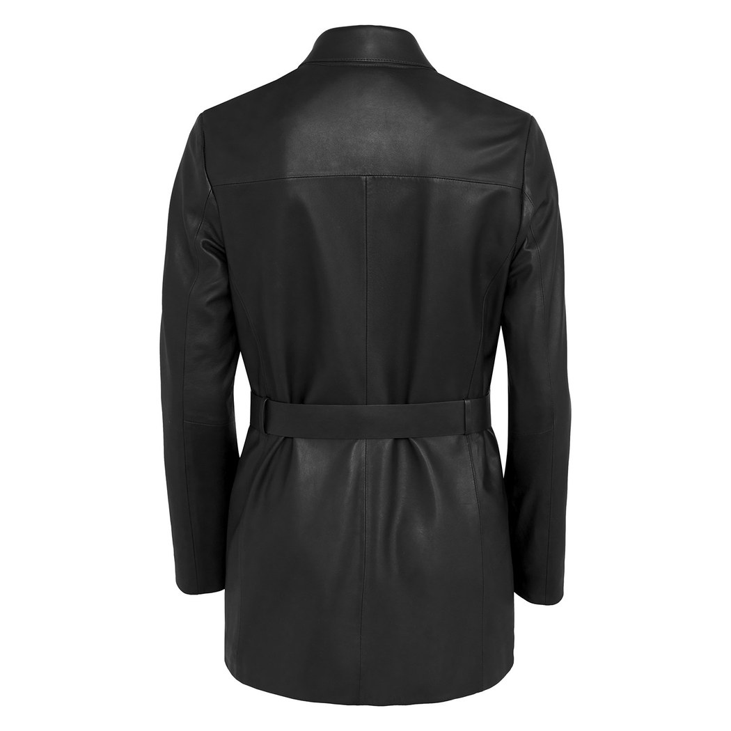 Kelly Siyah Kadın Deri Trençkot